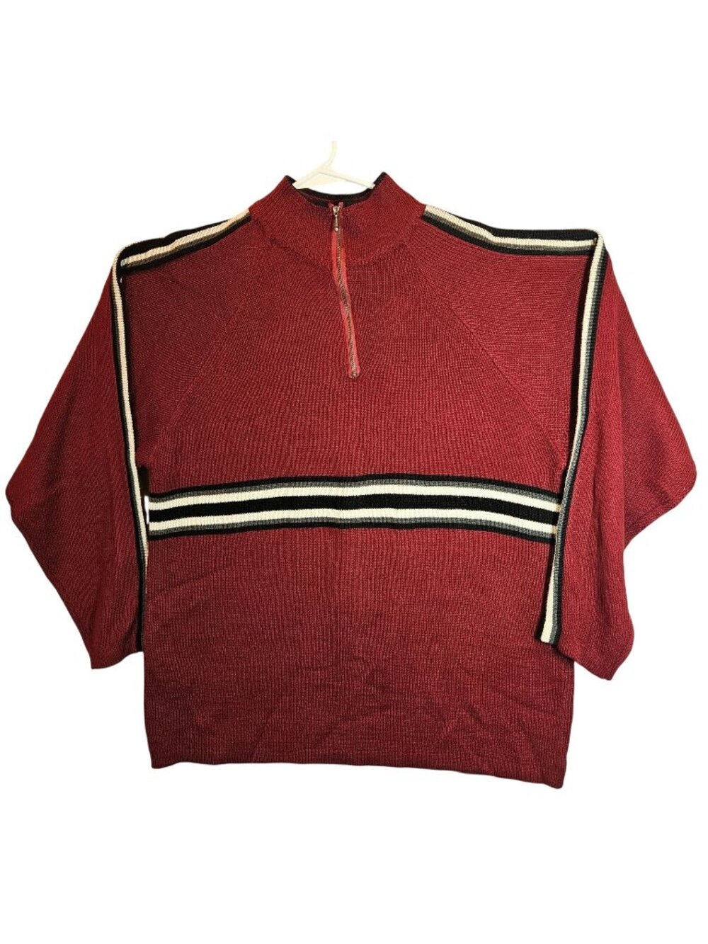 Point Zero Half-Zip Mens L Red Sweater black Stripes 1/4 Zip Career retro casual